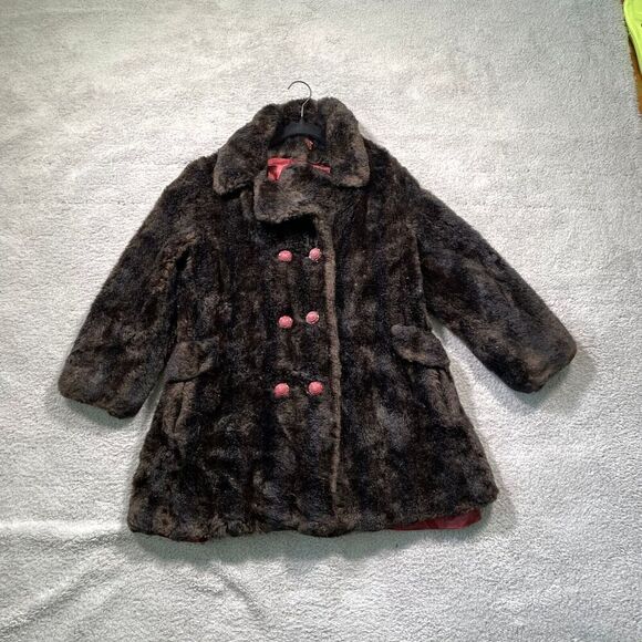 Vintage Faux Fur Coat Women's Tissacel Robert Meshekoff Brown Red Button Small - Picture 1 of 5
